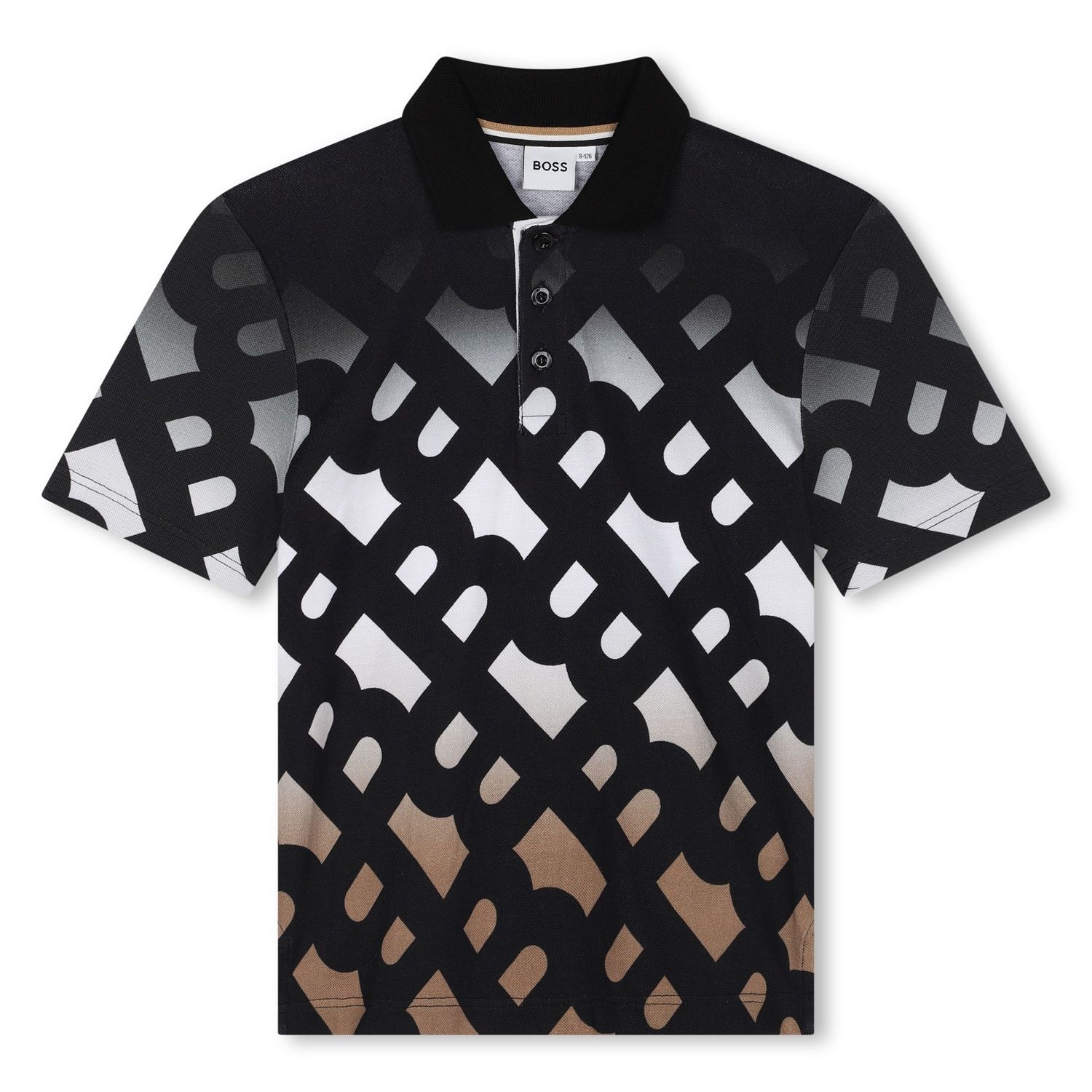 BLACK PRINTED POLO TOP SHORT SLEEVE WHT & BRWN / 51174-09