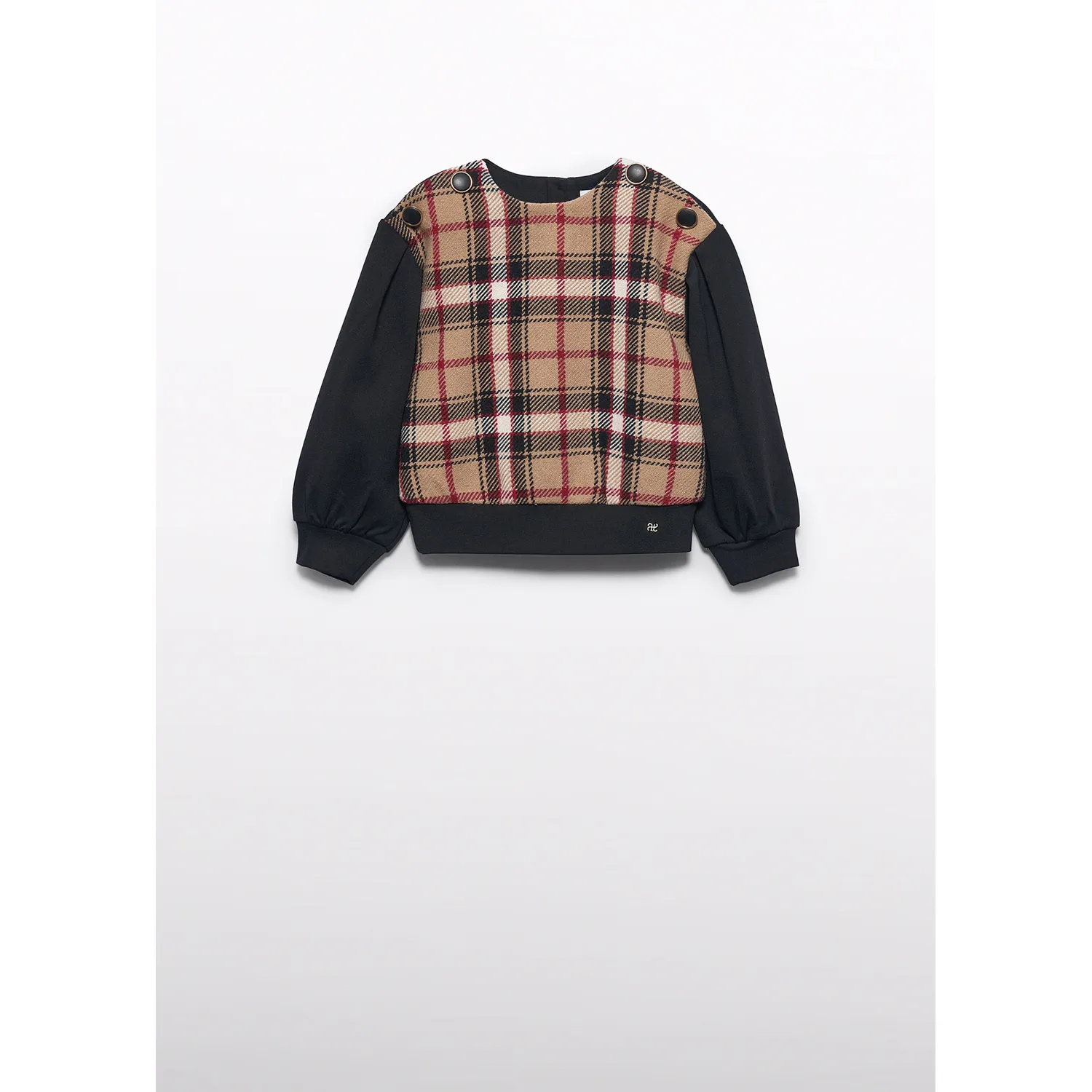 BLACK PULLOVER TOP BRWN PLAID PRINT / 5820-005
