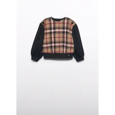 BLACK PULLOVER TOP BRWN PLAID PRINT / 5820-005