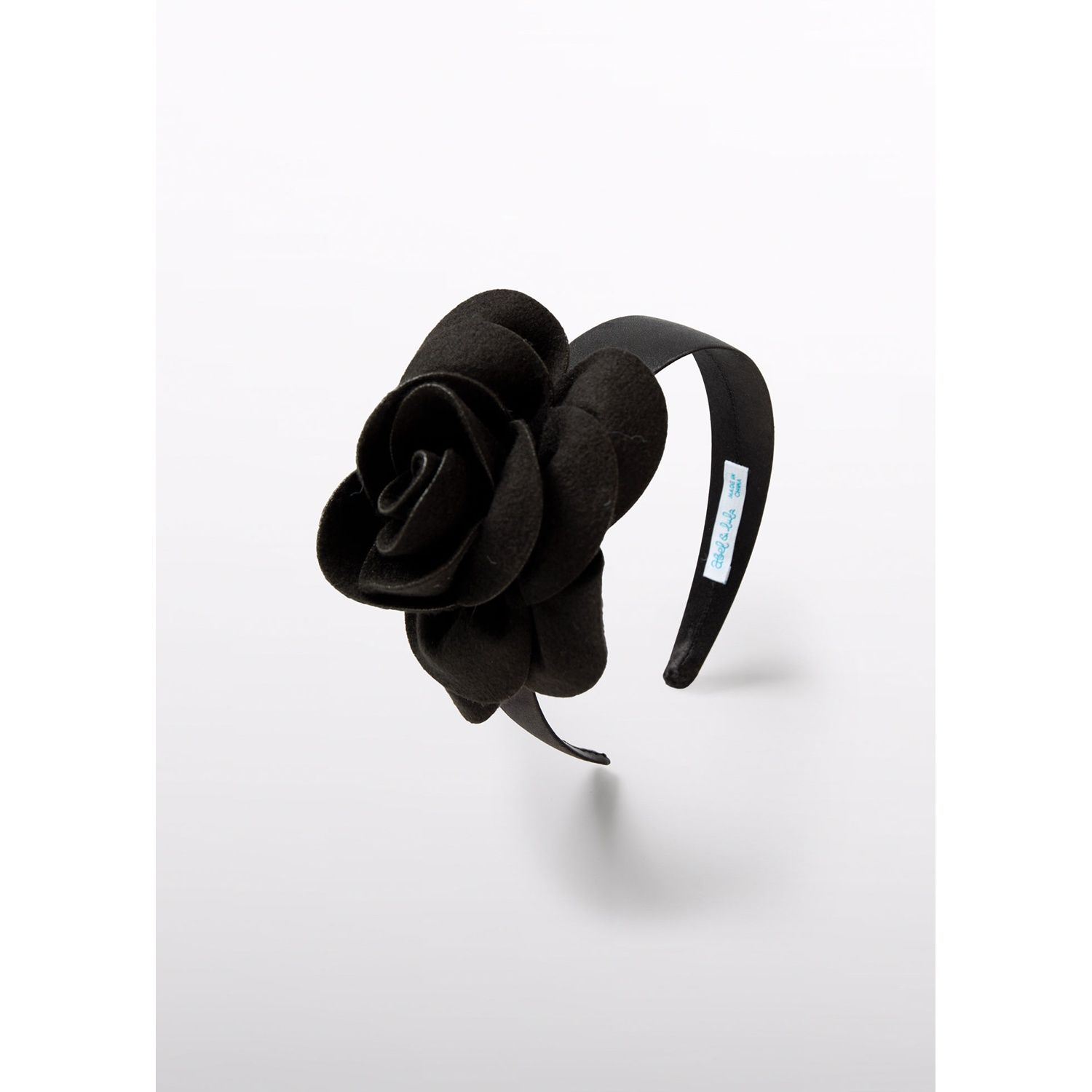 BLACK HARD HEADBAND LARGE FELT FLOWER TRIM / 5928-068