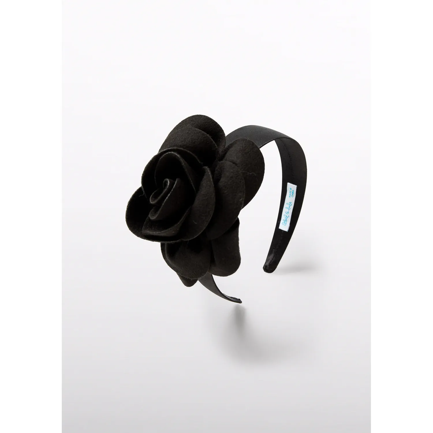 BLACK HARD HEADBAND LARGE FELT FLOWER TRIM / 5928-068