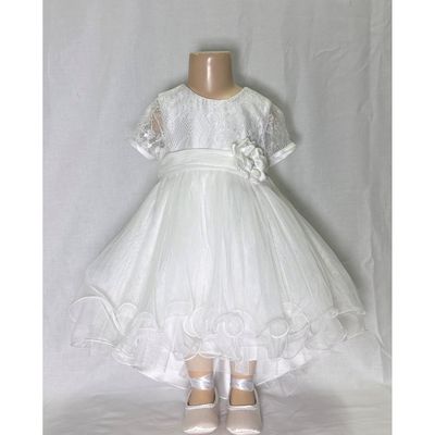 CREAM DRESS HIGH LOW LACE BODICE TULLE SKIRT FLOWER BELT / 5509-001