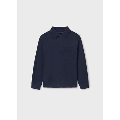 NAVY POLO TOP LONG SLEEVE WITH POCKET / 7105-086