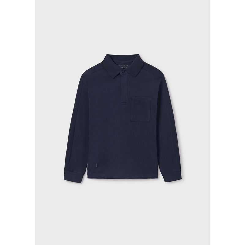 NAVY POLO TOP LONG SLEEVE WITH POCKET / 7105-086
