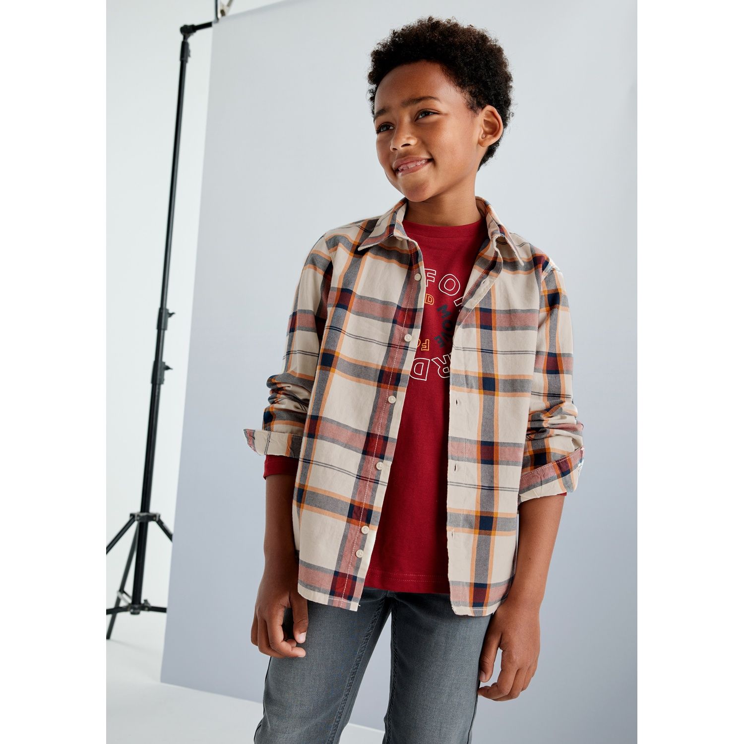 RED & CREAM CHECKED SHIRT LONG SLEEVE / 7110-057