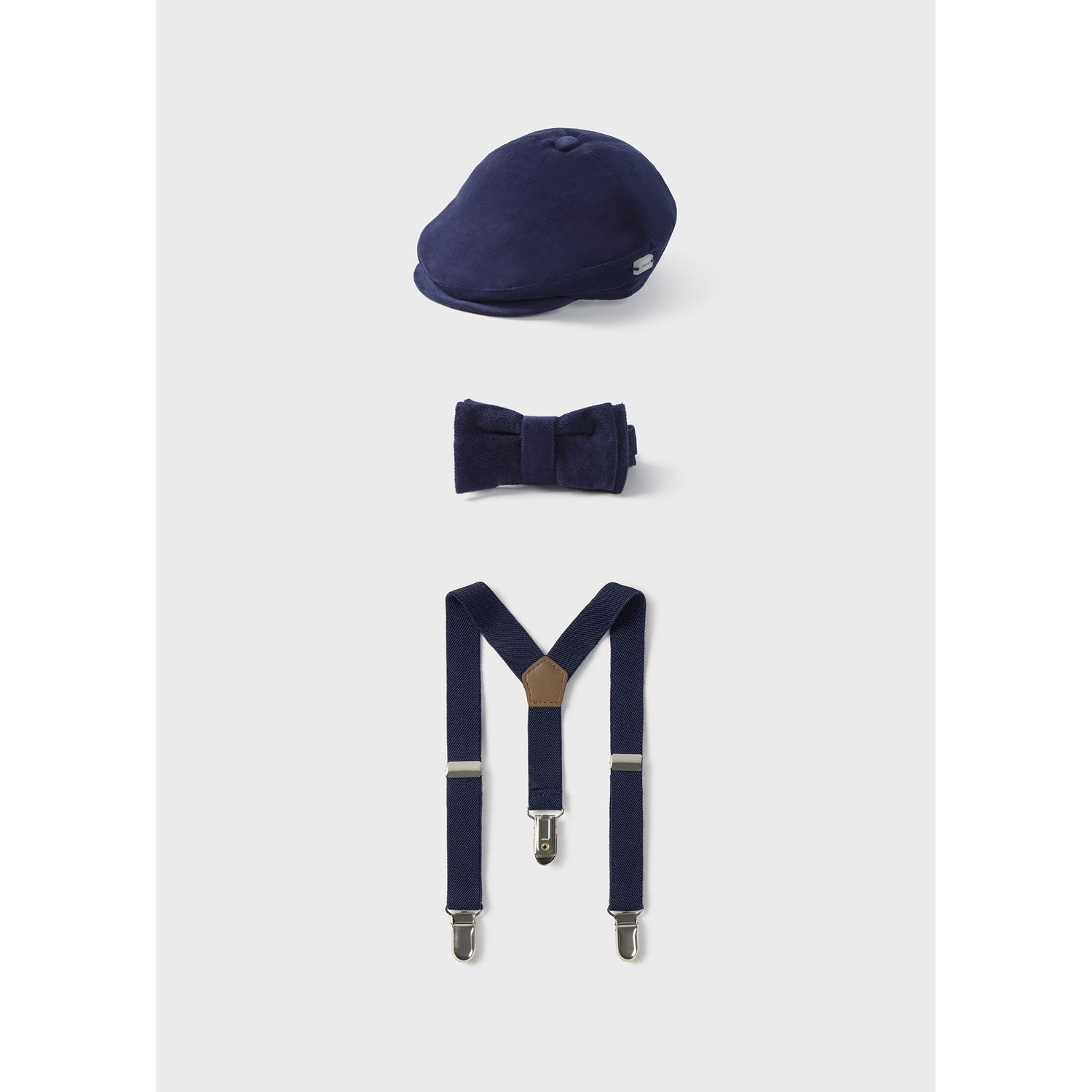 3PC NAVY BERET SUSPENDERS & BOWTIE SET VELOUR / 9771-086