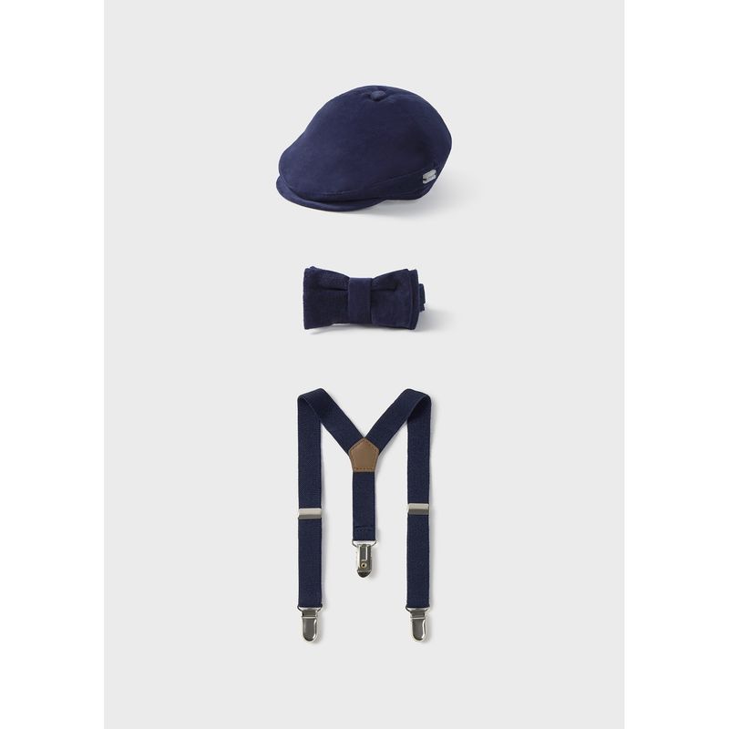 3PC NAVY BERET SUSPENDERS & BOWTIE SET VELOUR / 9771-086