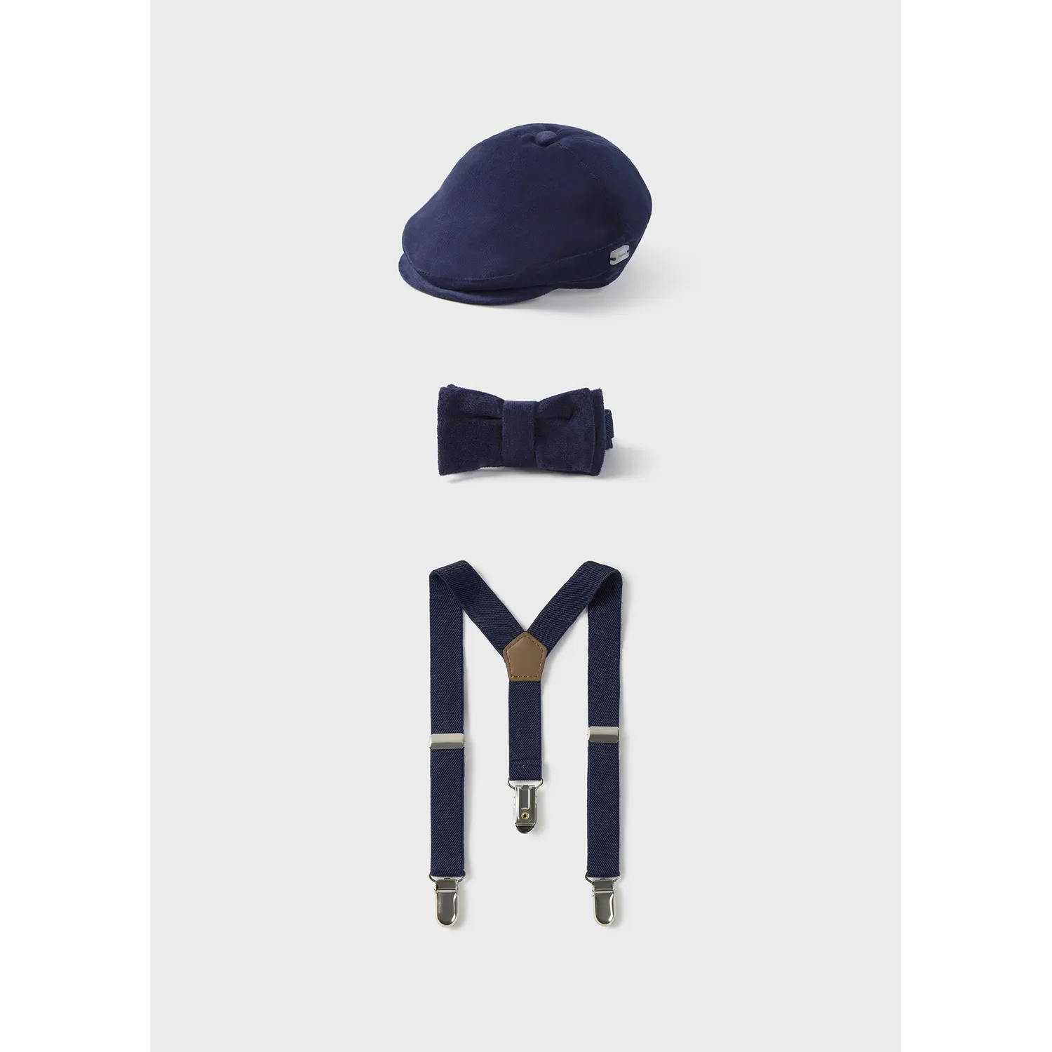 3PC NAVY BERET SUSPENDERS & BOWTIE SET VELOUR / 9771-086
