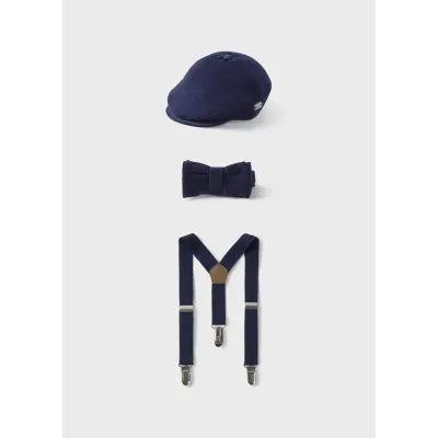 3PC NAVY BERET SUSPENDERS & BOWTIE SET VELOUR / 9771-086