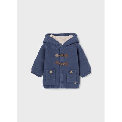 BLUE KNIT HOODED CARDIGAN VELOUR LINING / 2303-034