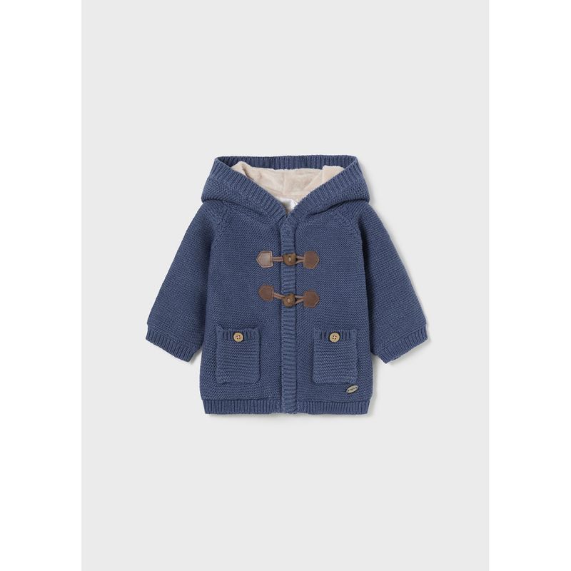 BLUE KNIT HOODED CARDIGAN VELOUR LINING / 2303-034