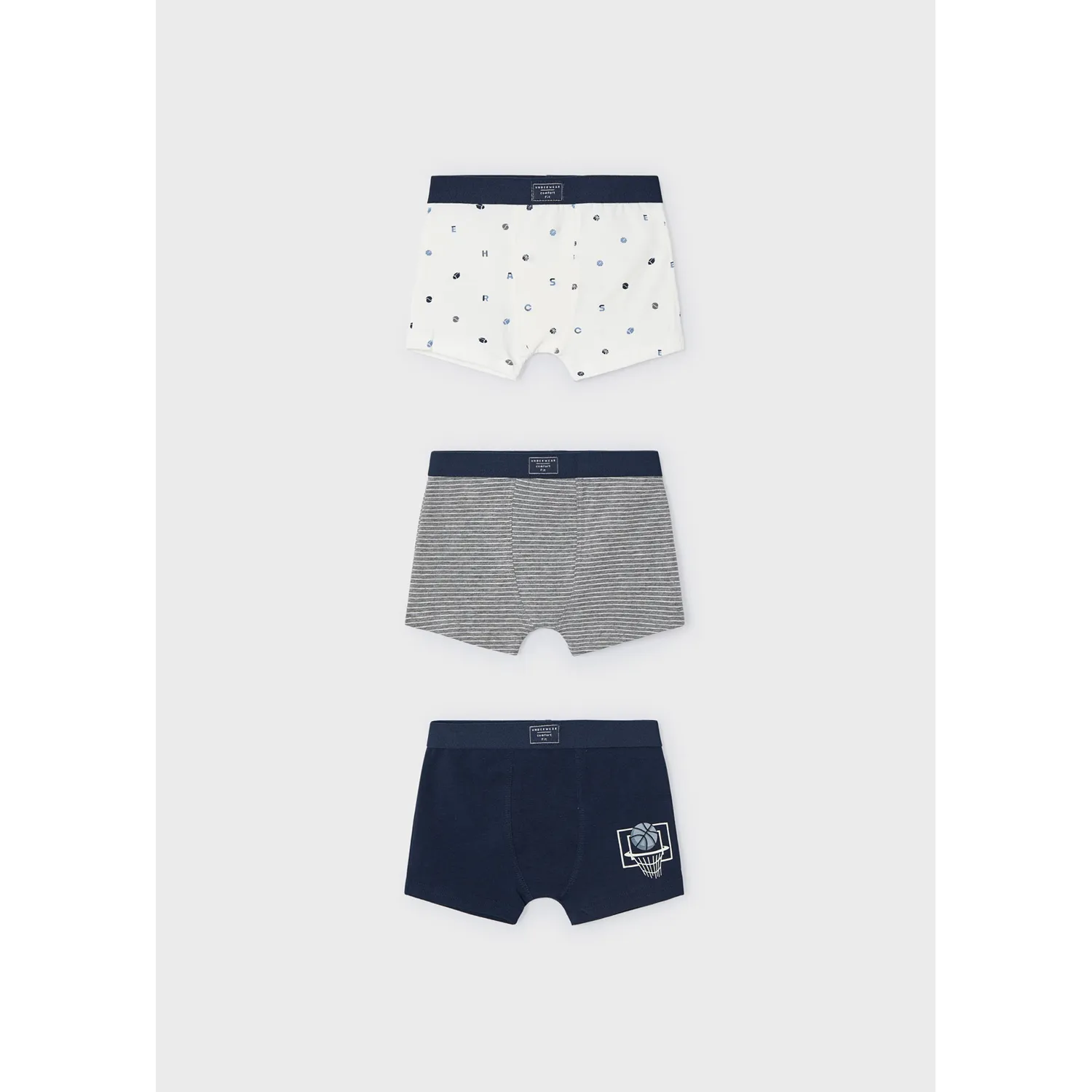 3 PACK BOXER UNDERWEAR NAVY & WHITE & STRIPE ASSORTED PRINTS / 10788-047