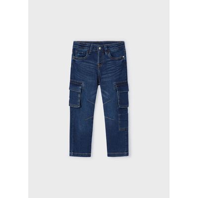 DARK BLUE DENIM CARGO PANT STRAIGHT LET FIT / 4534-035