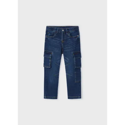 DARK BLUE DENIM CARGO PANT STRAIGHT LET FIT / 4534-035