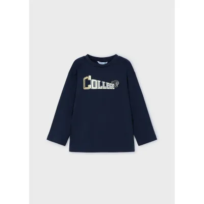 MAVY TSHIRT CREAM COLLEGE PRINT LONG SLEEVE / 4041-051