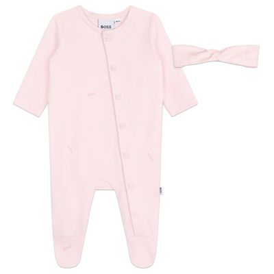 PINK 2PC SLEEPER-HEADBAND FRONT CLOSURE WHITE PRINT / J51085-44L