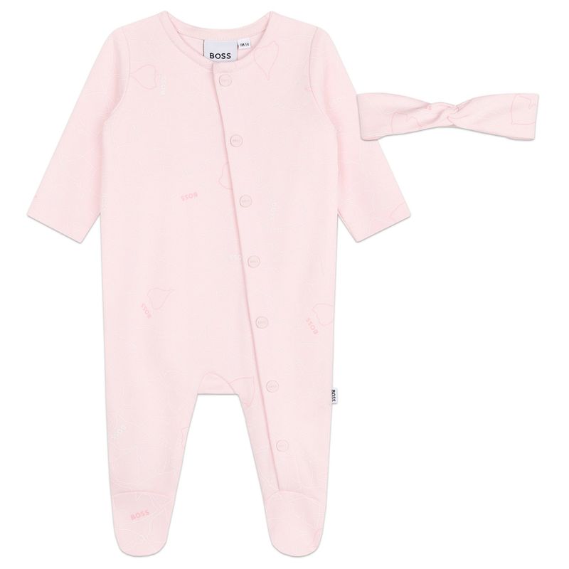 PINK 2PC SLEEPER-HEADBAND FRONT CLOSURE WHITE PRINT / J51085-44L