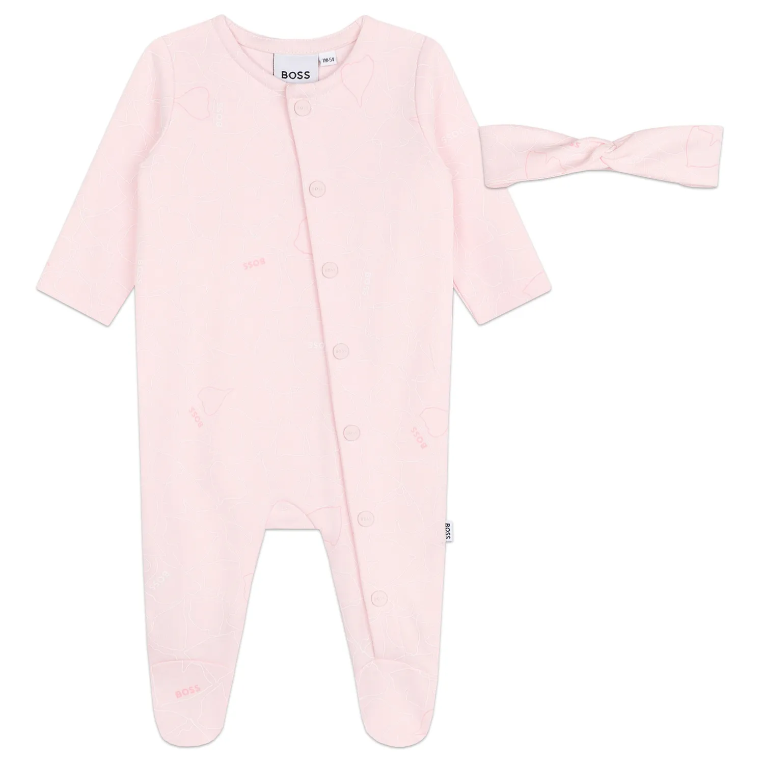 PINK 2PC SLEEPER-HEADBAND FRONT CLOSURE WHITE PRINT / J51085-44L