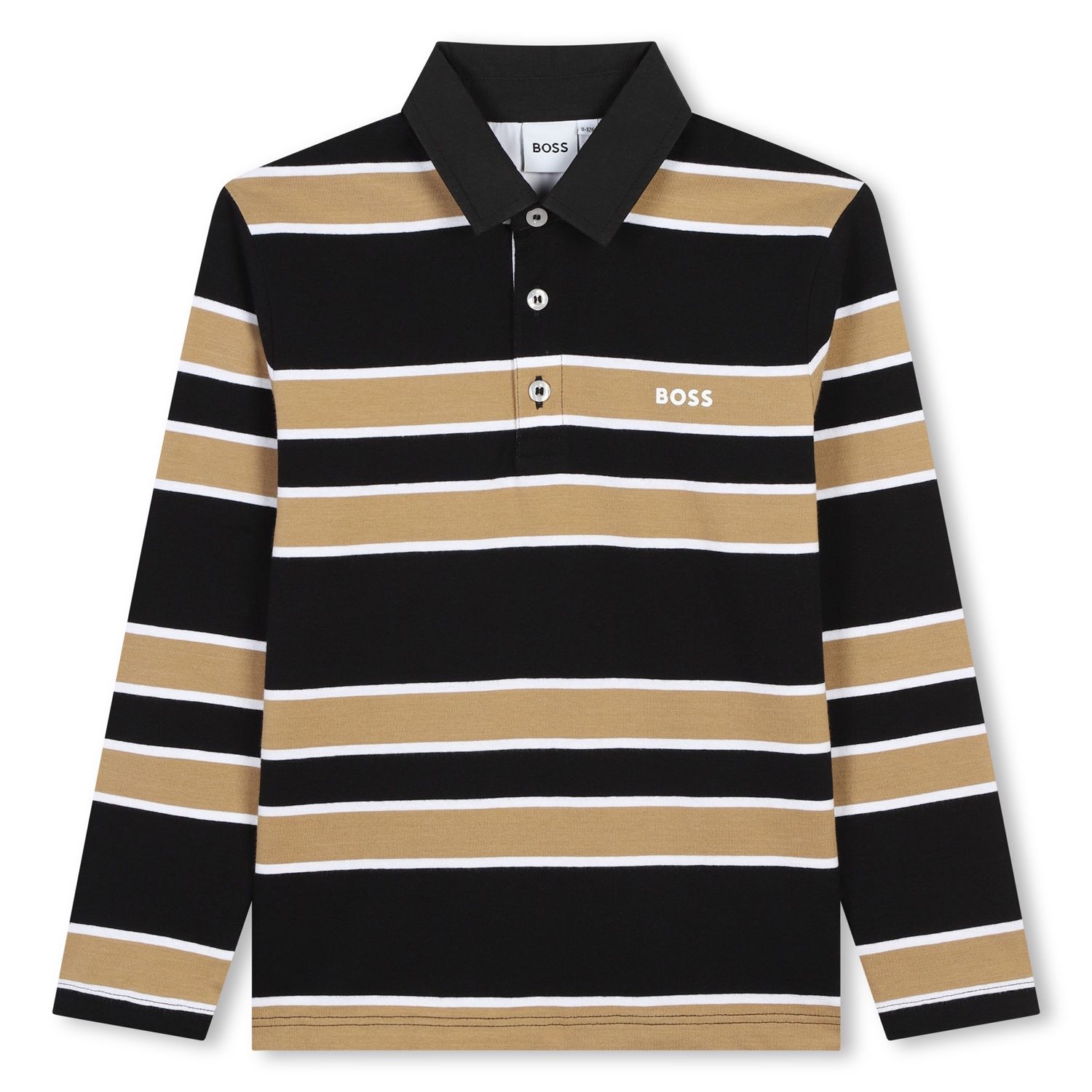 BLACK & BROWN STRIPED POLO TOP LONG SLEEVE / J51169-09B