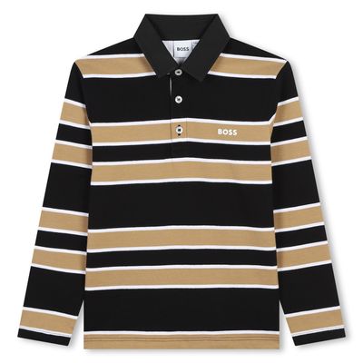 BLACK & BROWN STRIPED POLO TOP LONG SLEEVE / J51169-09B