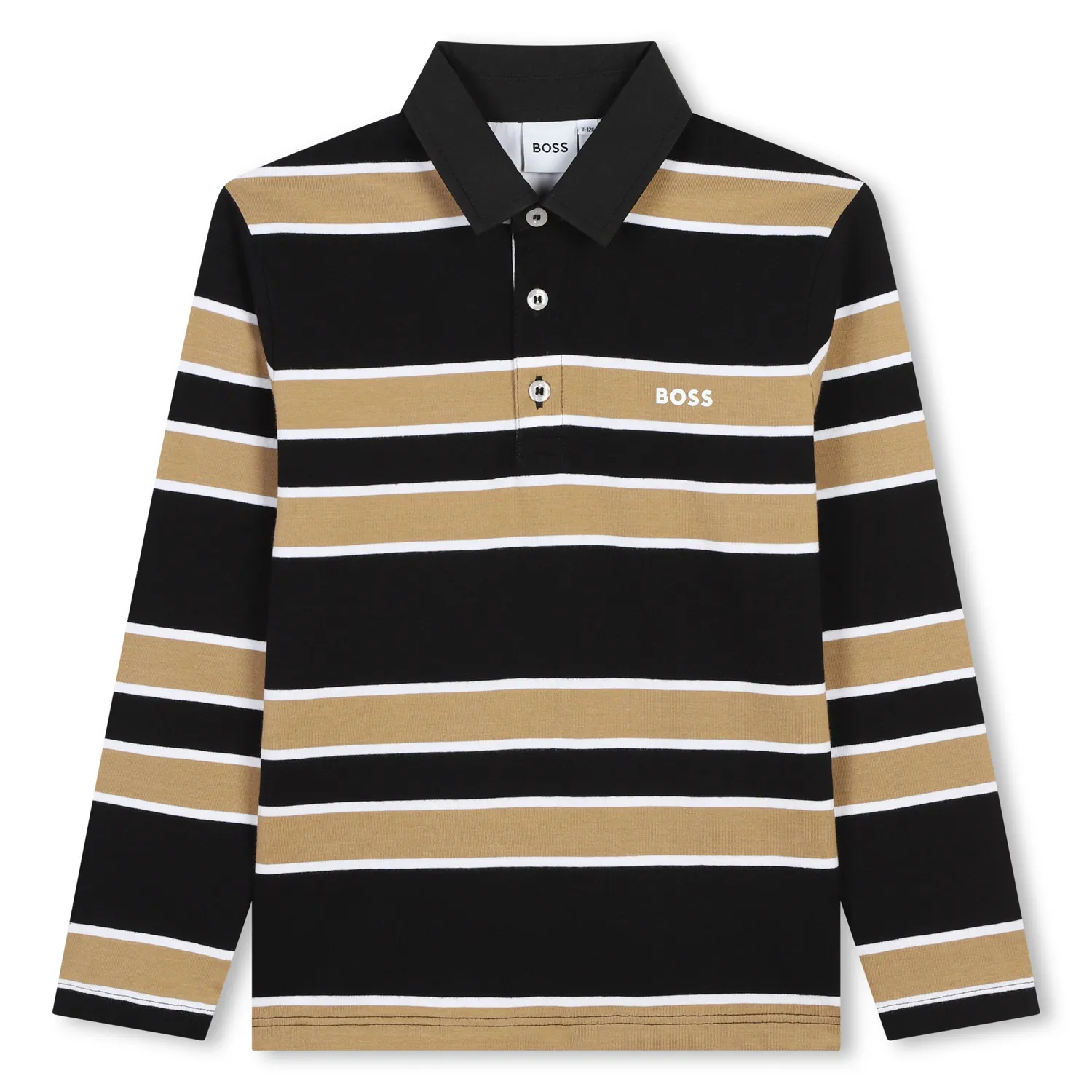 BLACK & BROWN STRIPED POLO TOP LONG SLEEVE / J51169-09B
