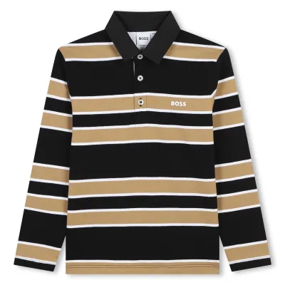 BLACK & BROWN STRIPED POLO TOP LONG SLEEVE / J51169-09B