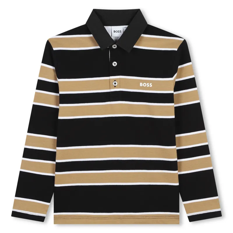 BLACK & BROWN STRIPED POLO TOP LONG SLEEVE / J51169-09B