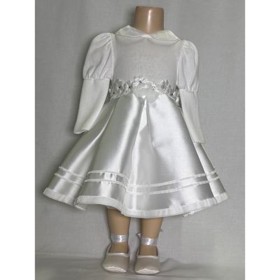 CREAM DRESS KNIT BODICE & SLEEVE SATIN SKIRT FLOWER BELT / M3143