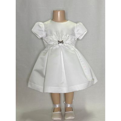 CREAM TAFFETTA DRESS RHINE & FEATHER PIN SHORT SLEEVE / M3144