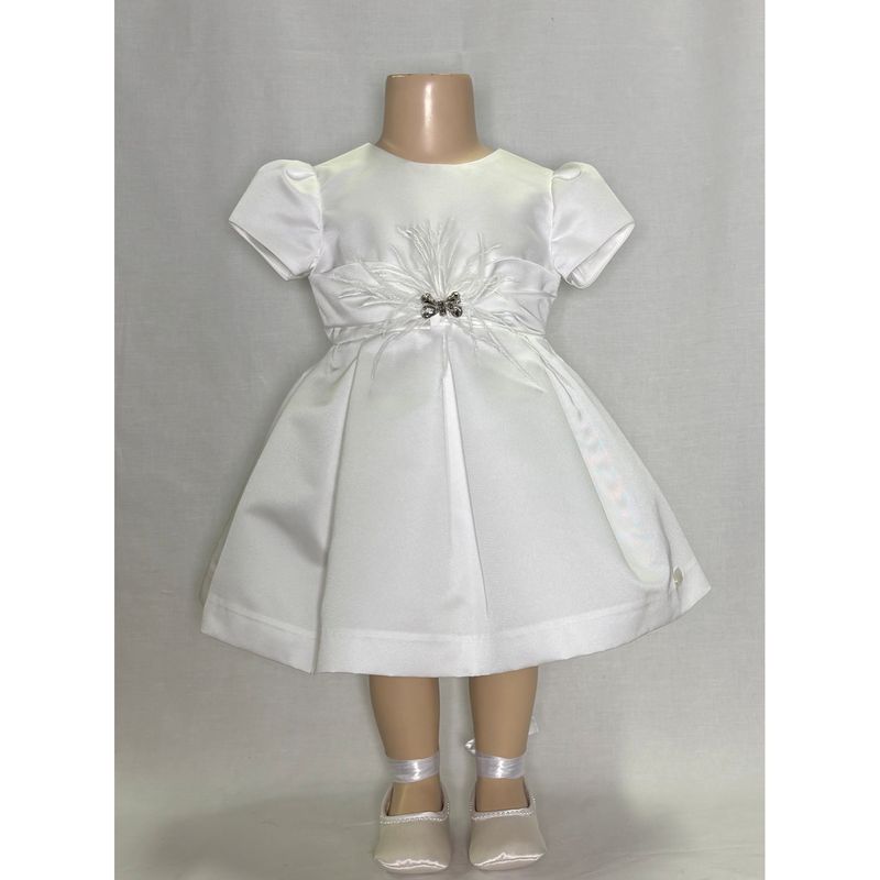 CREAM TAFFETTA DRESS RHINE & FEATHER PIN SHORT SLEEVE / M3144