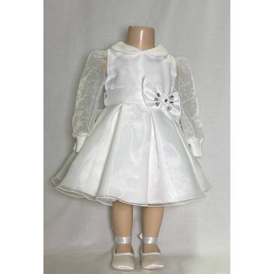 CREAM ORGANZA DRESS BELT WITH RHINESTONE TRIM BOW LONG SLEEVE / R3157