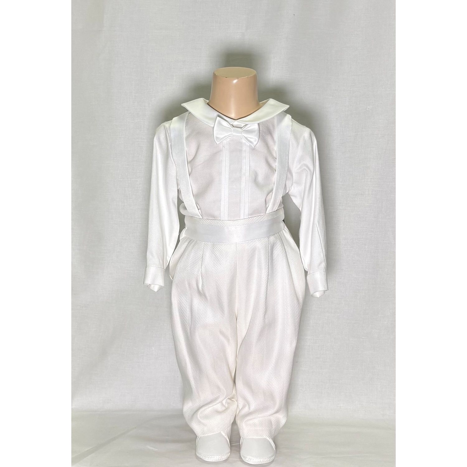 2PC CREAM SHIRT ONZIE & PANT WITH SUSPENDERS HERRINGBONE PRINT / A3100/SG/BY