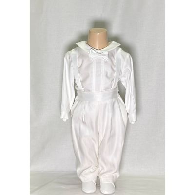 2PC CREAM SHIRT ONZIE & PANT WITH SUSPENDERS HERRINGBONE PRINT / A3100/SG/BY