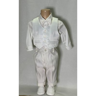 4PC CREAM SHIRT ONZIE&PLAIN VEST & BOWTIE PANT HERRINGBONE PRINT / A3101/G/SG/BY
