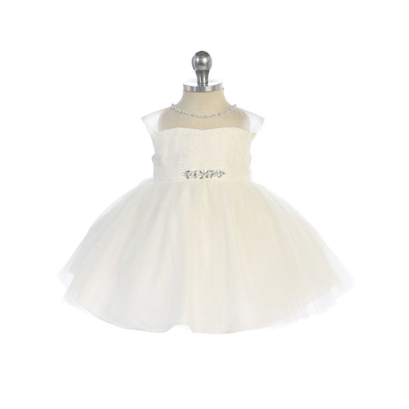 DRESS IVORY EMBROIDERED BODICE TULLE SKIRT & RHINESTONE SASH / 5712S