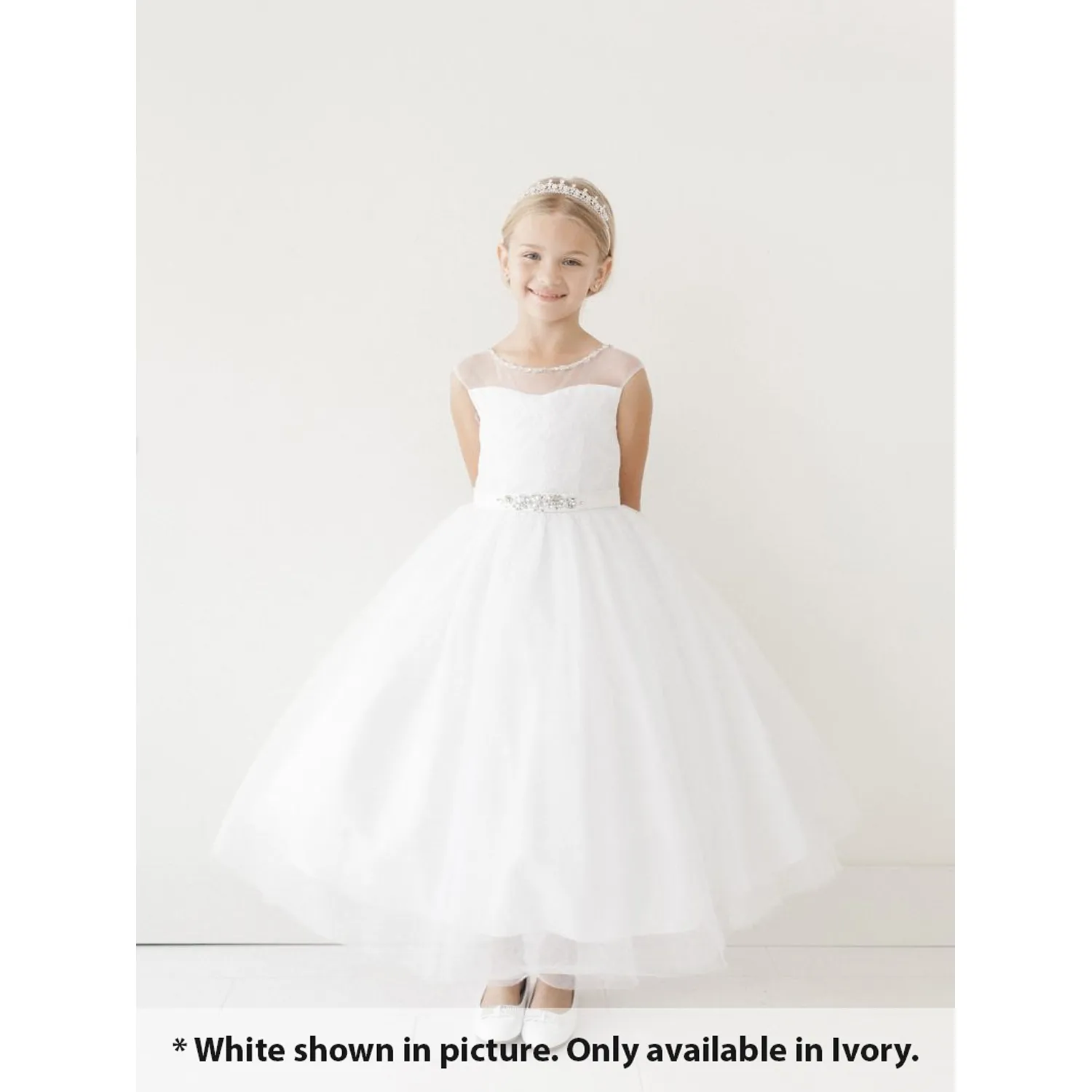 DRESS IVORY EMBROIDERED BODICE & TULLE SKIRT RHINESTONE BELT / 5712