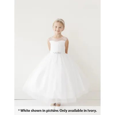 DRESS IVORY EMBROIDERED BODICE & TULLE SKIRT RHINESTONE BELT / 5712