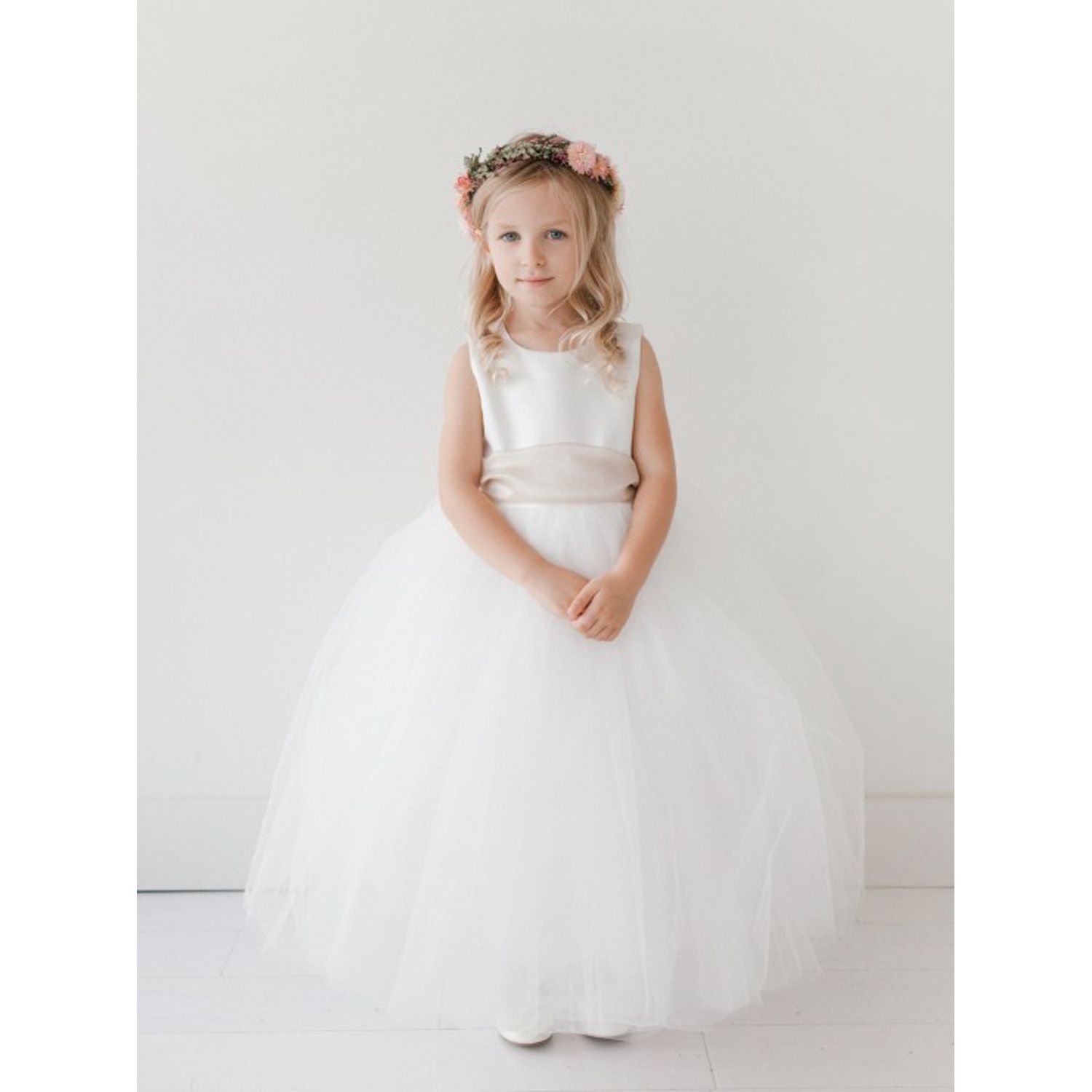 DRESS IVORY SATIN BODICE TULLE SKIRT / 5700