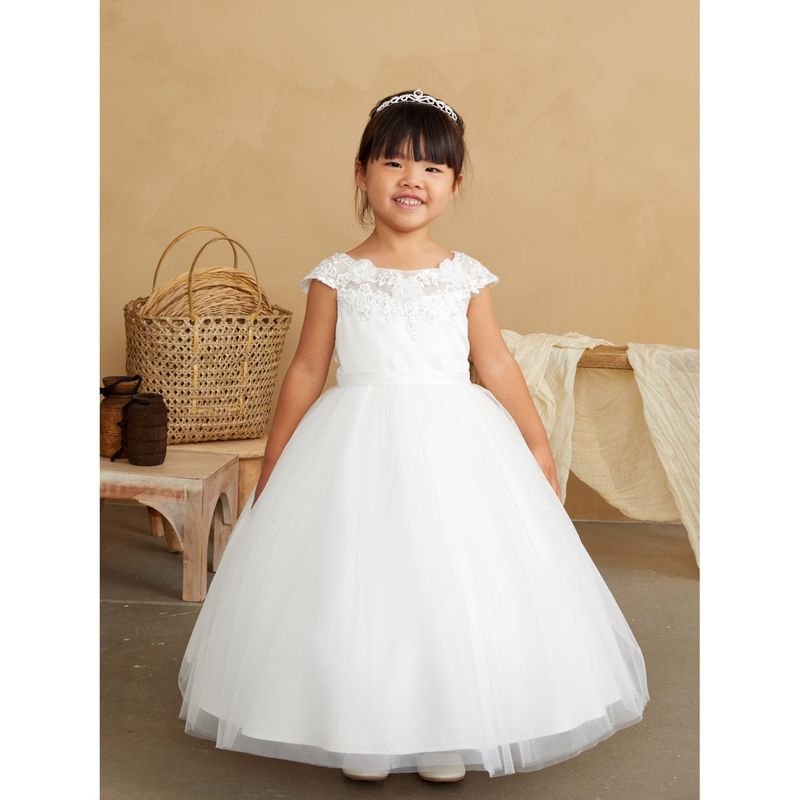 IVORY LACE BODICE APPLIQUE TULLE SKIRT & BELT PEARL TRIM / 5842 IVORY LACE BODICE APPLIQUE TULLE SKIRT & BELT PEARL TRIM / 5842