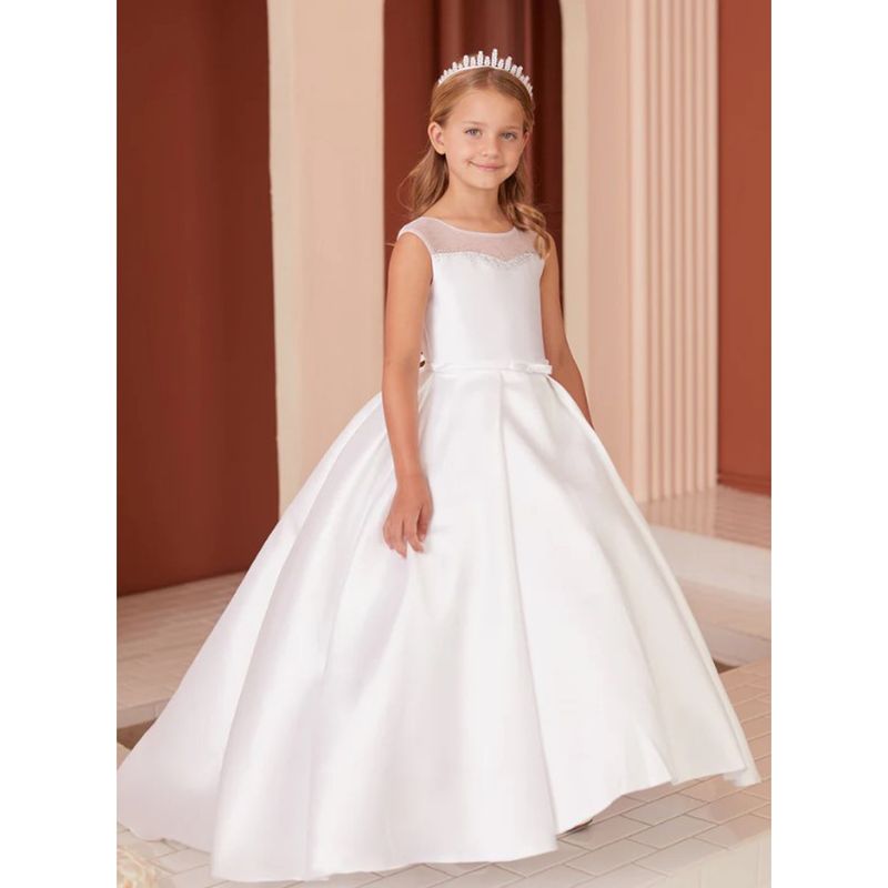 DRESS IVORY MIKADO SATIN HIGH LOW MESH RHINESTONE TRIM BACK / 5869 DRESS IVORY MIKADO SATIN HIGH LOW MESH RHINESTONE TRIM BACK / 5869