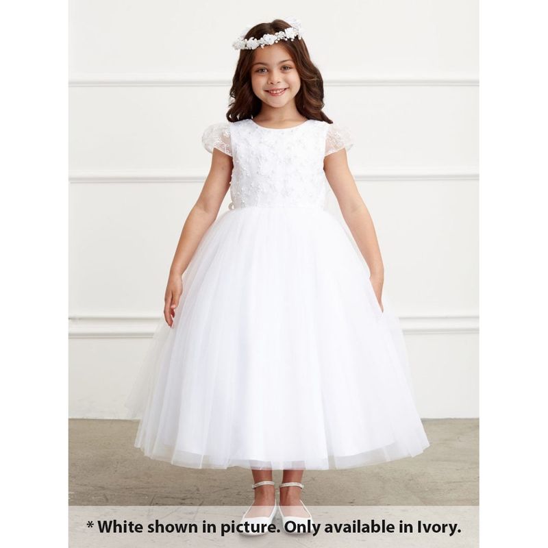 DRESS IVORY LACE CAP SLEEVE & BODICE PEARL TRIM TULLE SKIRT / 5831 DRESS IVORY LACE CAP SLEEVE & BODICE PEARL TRIM TULLE SKIRT / 5831