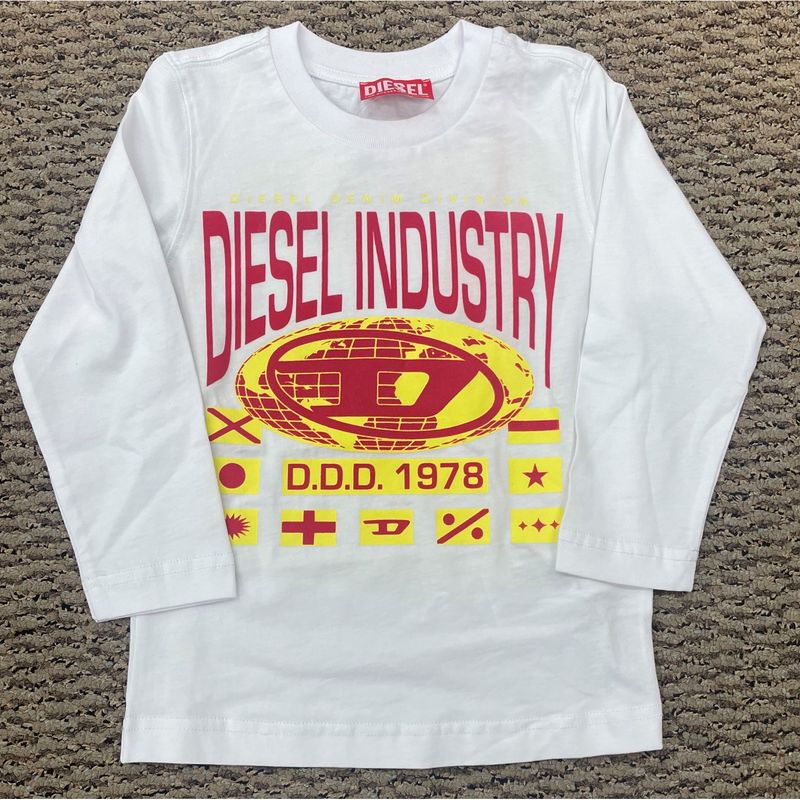 WHITE TSHIRT RED DIESEL LOGO LONG SLEEVE / J01029-K100