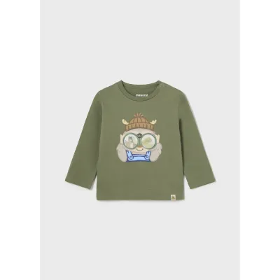 FOREST GREEN TSHIRT LONG SLEEVE BOY HUNTER PRINT / 2036-084