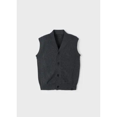 GREY KNIT VEST VNECK 4 BUTTON / 4345-065