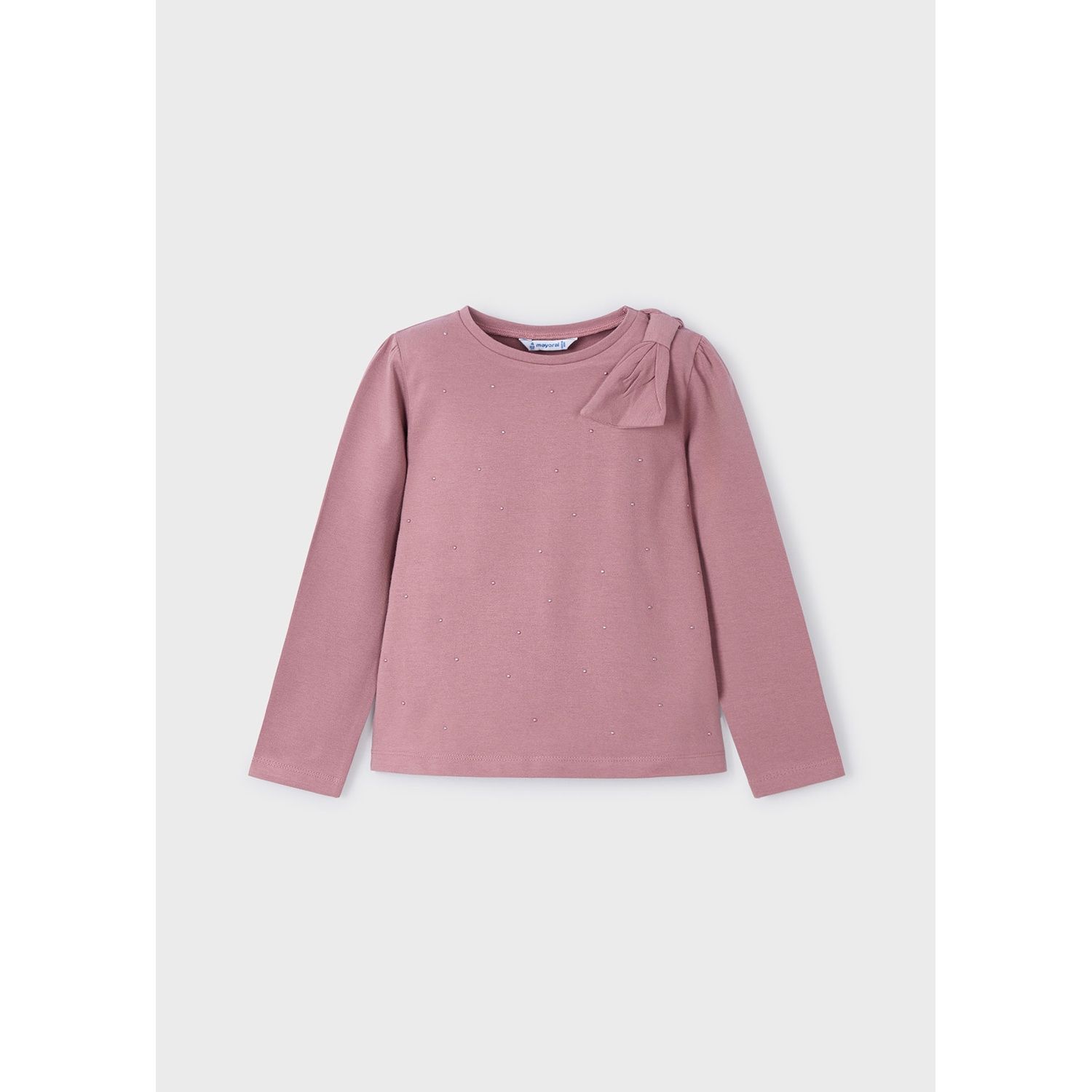 ROSE PINK TSHIRT LONG SLEEVE BOW TRIM / 4064-031