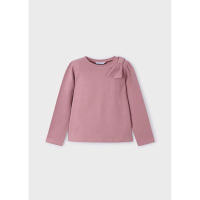 ROSE PINK TSHIRT LONG SLEEVE BOW TRIM / 4064-031