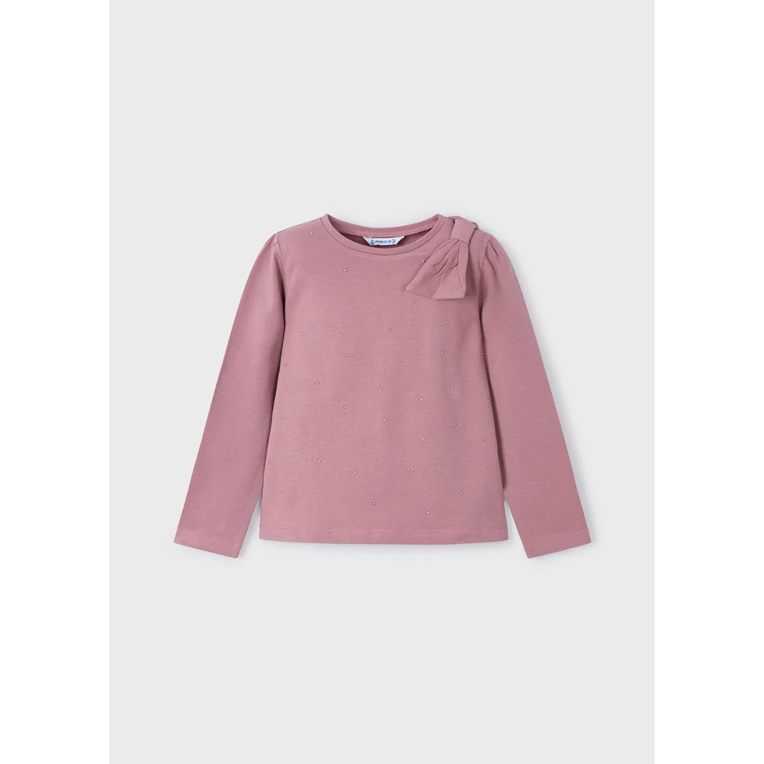 ROSE PINK TSHIRT LONG SLEEVE BOW TRIM / 4064-031 ROSE PINK TSHIRT LONG SLEEVE BOW TRIM / 4064-031