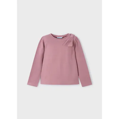 ROSE PINK TSHIRT LONG SLEEVE BOW TRIM / 4064-031