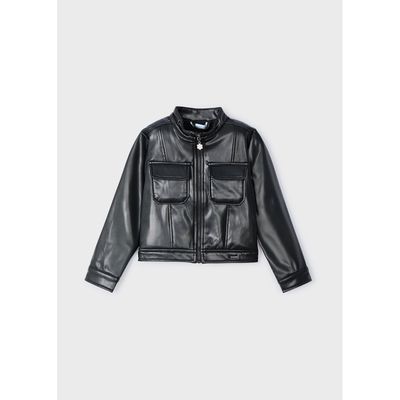 BLACK PLEATHER JACKET ZIP CLOSURE 2 POCKETS / 4483-030