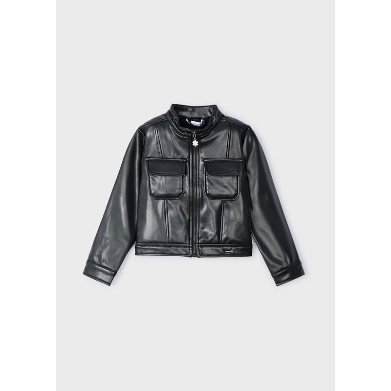 BLACK PLEATHER JACKET ZIP CLOSURE 2 POCKETS / 4483-030